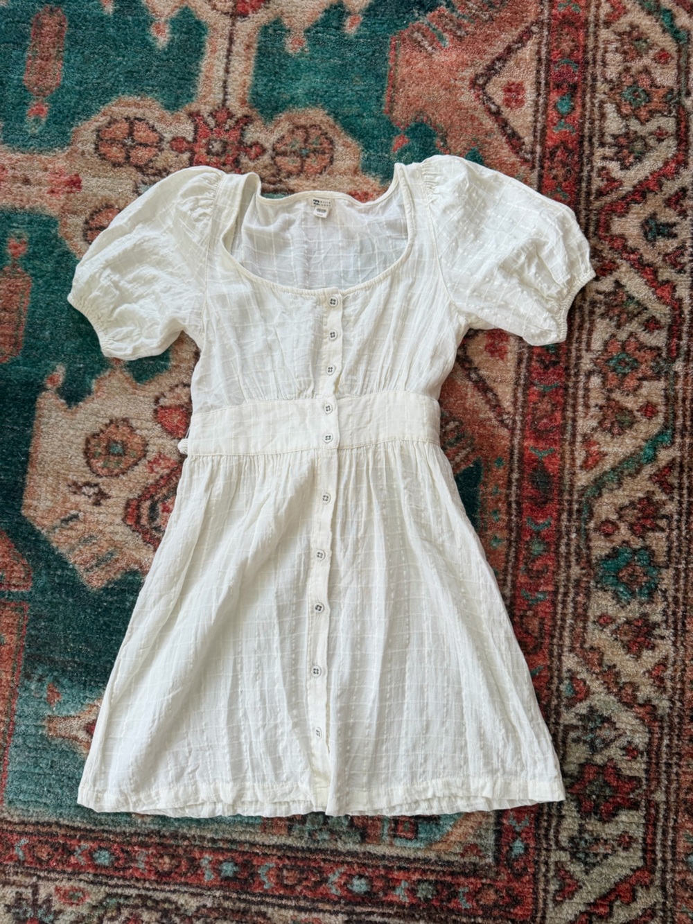 Billabong White Button-Front Puff Sleeve Dress